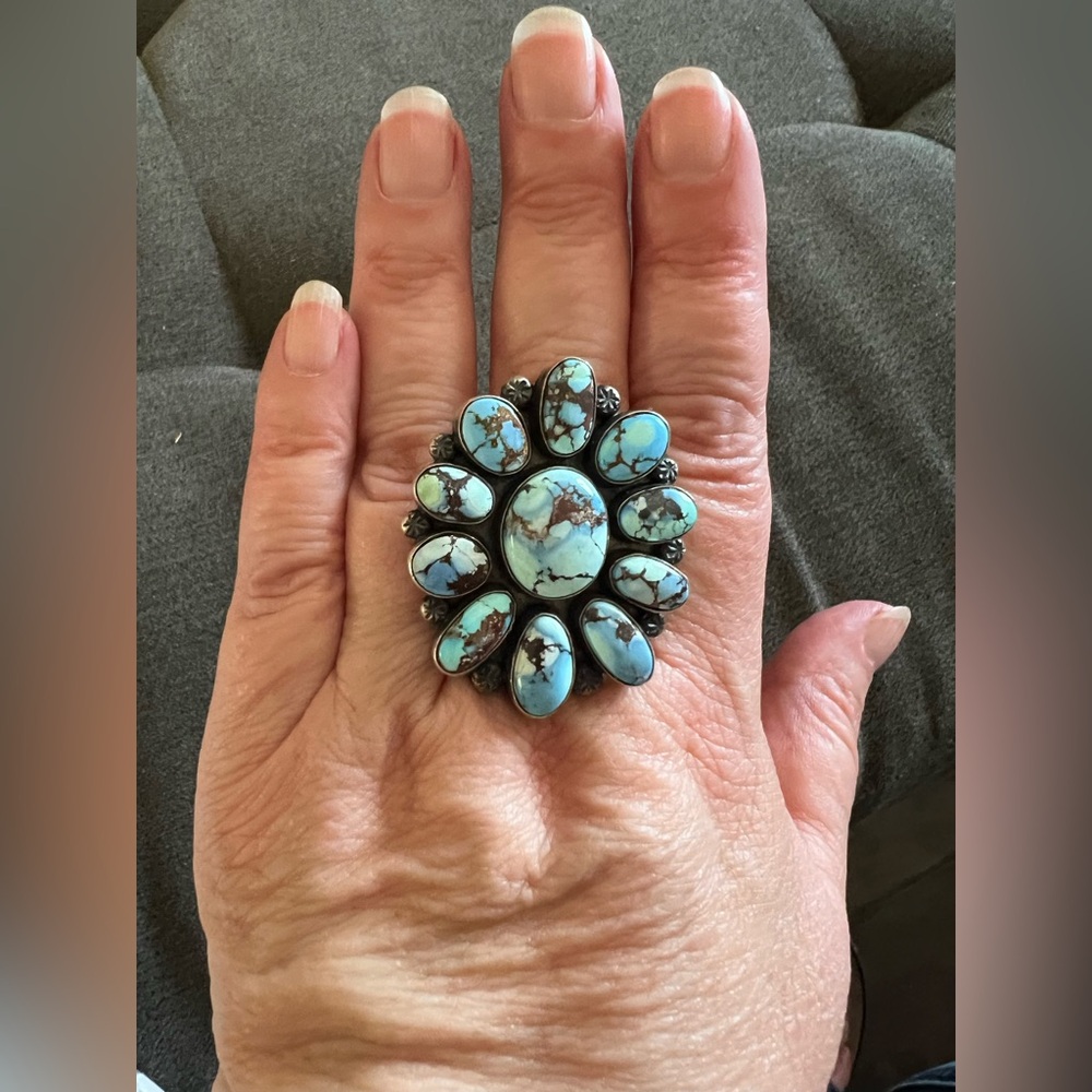 Golden Hills Turquoise Ring signed Mary Ann Spencer N/A - Picture 6 of 7